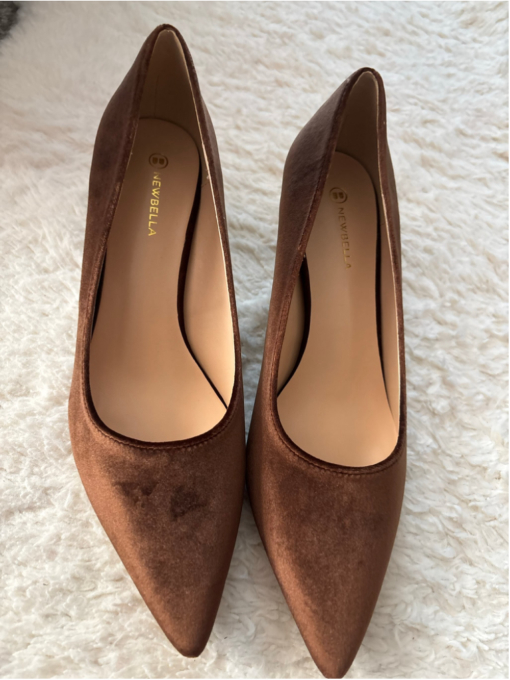 Women's NEWBELLA Brown Velvet Pointed Toe Kitten Heels